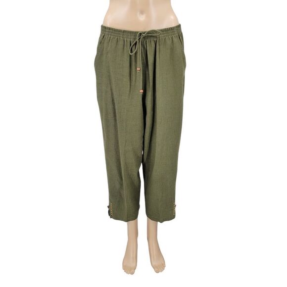 Stonebridge Vintage Green Linen Animal Print Safari Matching Set Blouse Trousers - Picture 2 of 15